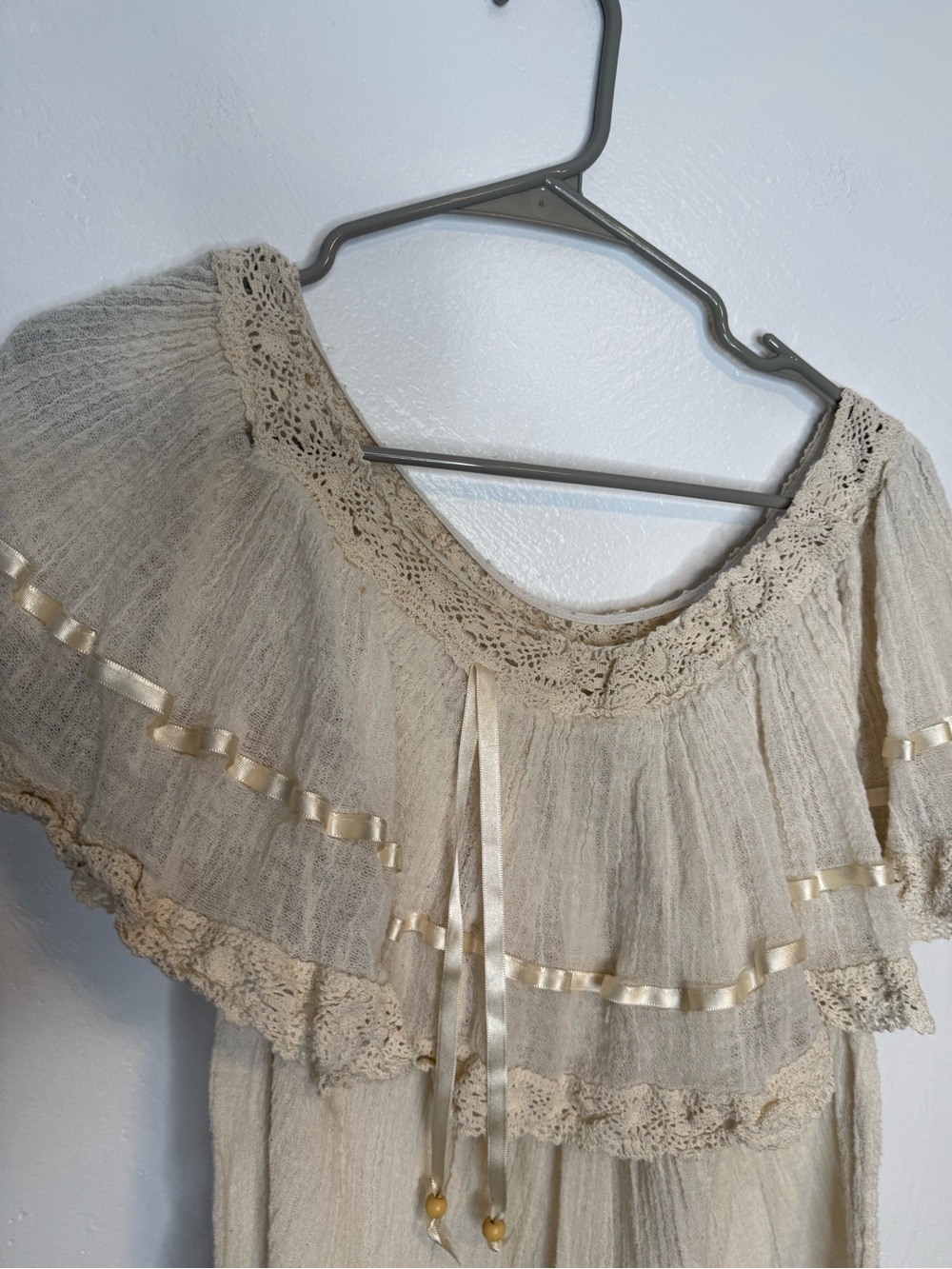 Jen’s Pirate Booty Gauze Crochet Lace Boho Tunic Top S vintage style - Picture 2 of 8